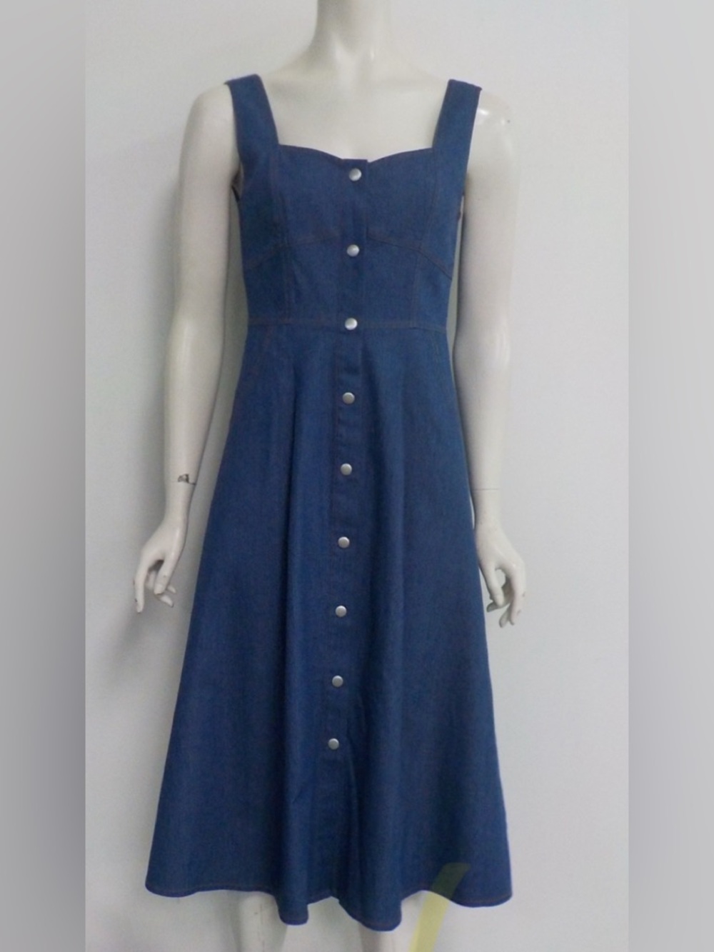Classic Blue denim Button-Front Midi Dress